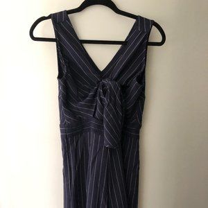 Navy and White Tie Front Cropped Jumpsuit
